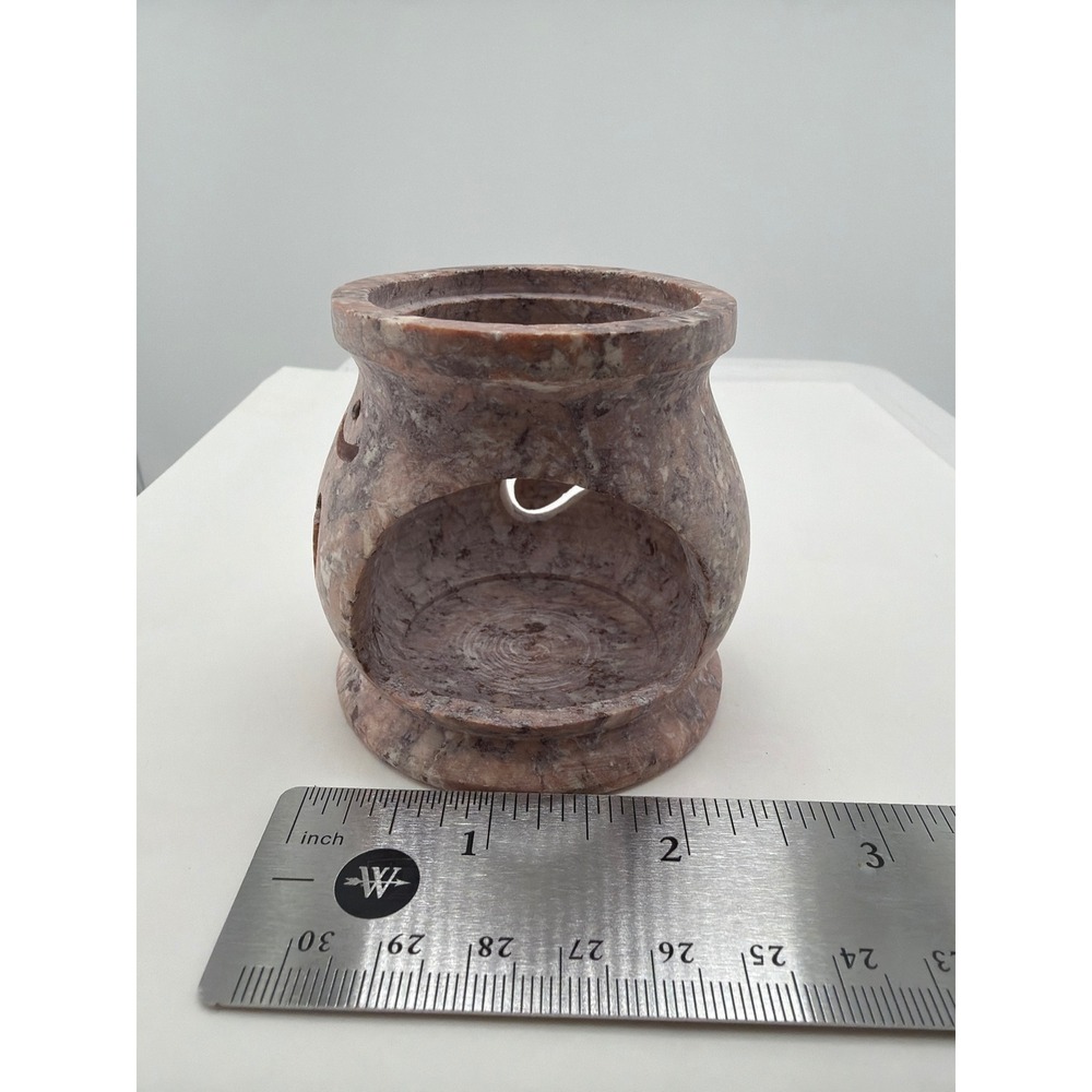 Pink Soapstone Oil Burner Tea Light Holder Moon Star Carved Stone - Picture 6 of 6